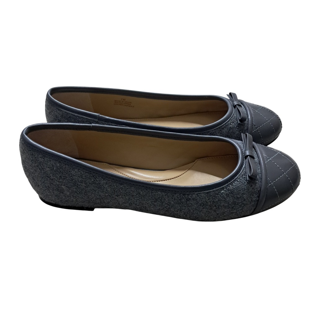 Talbots Blair Cap Toe Ballet Flats Women's‎ 7 Gray Quilted Wool Leather Comfort